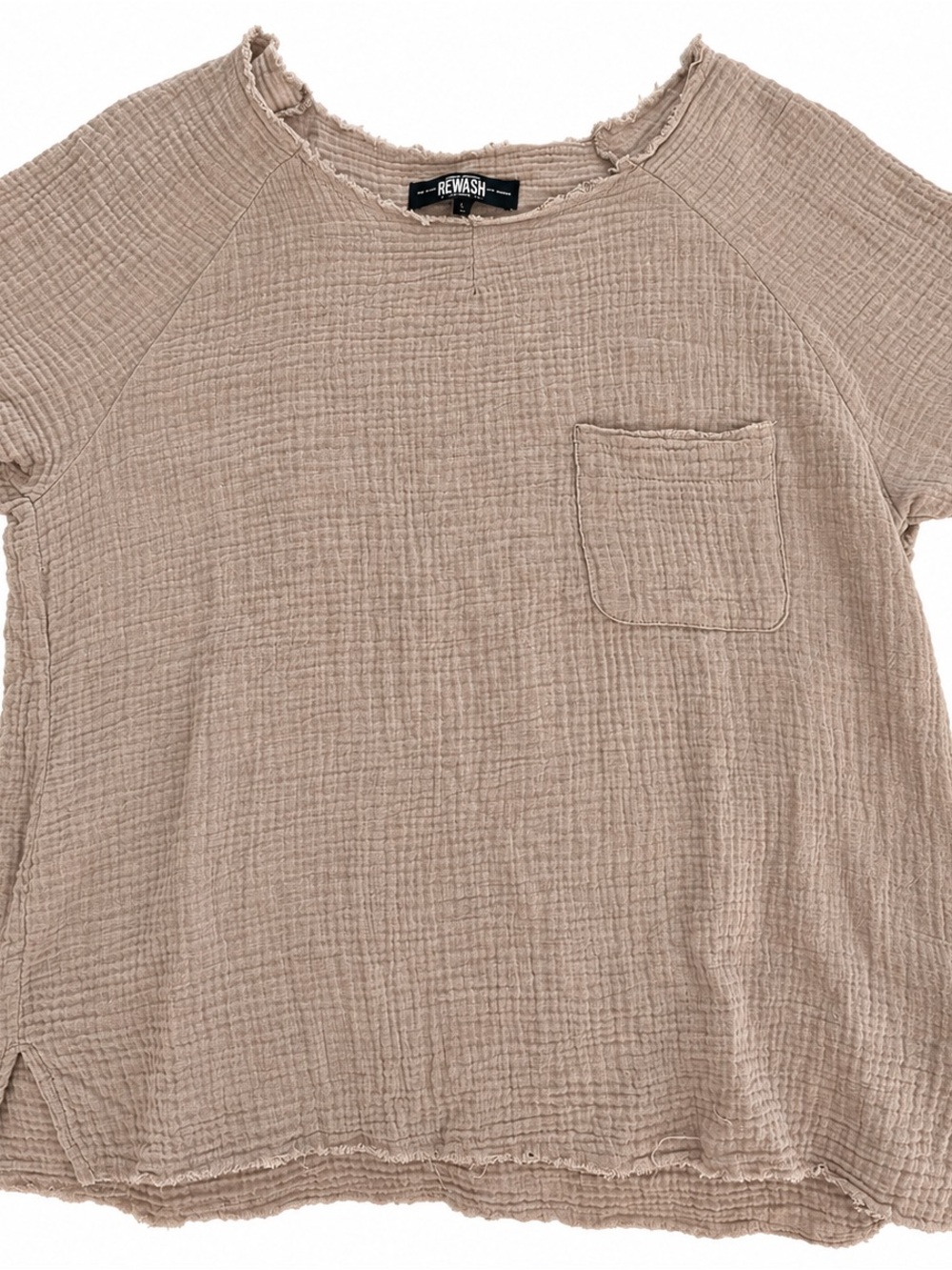 Rewash Women's Taupe Washed Short-Sleeve Pocket Tee
